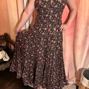 Betsy Johnson Floral Smocked Maxi Dress in Black and Pink